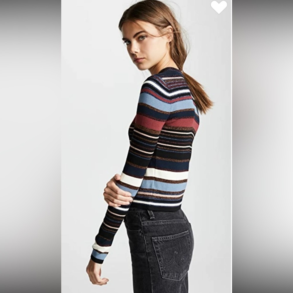 Veronica Beard Striped Crewneck Sweater in Navy, Light Blue, Rust & Cream - Picture 5 of 13